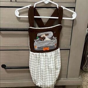 Brown and White Baby Romper with Dog Design
